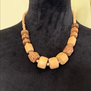 Vintage Chunky Wood Beaded Statement Necklace